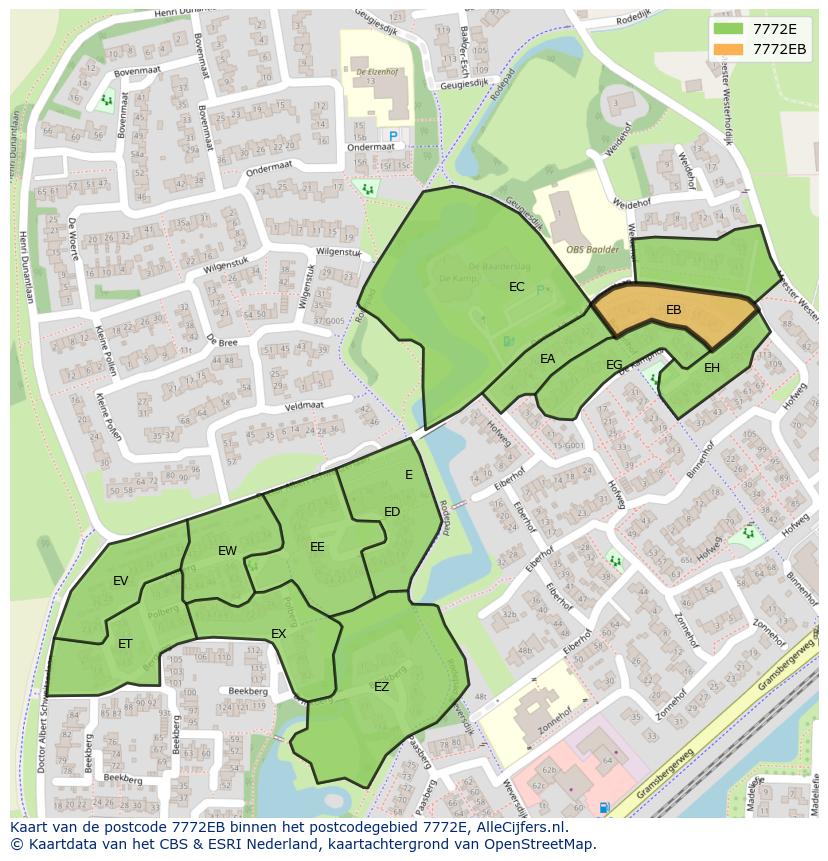 Afbeelding van het postcodegebied 7772 EB op de kaart.