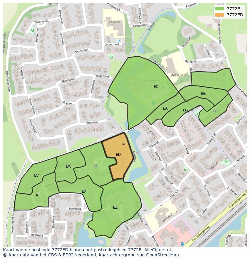 Afbeelding van het postcodegebied 7772 ED op de kaart.
