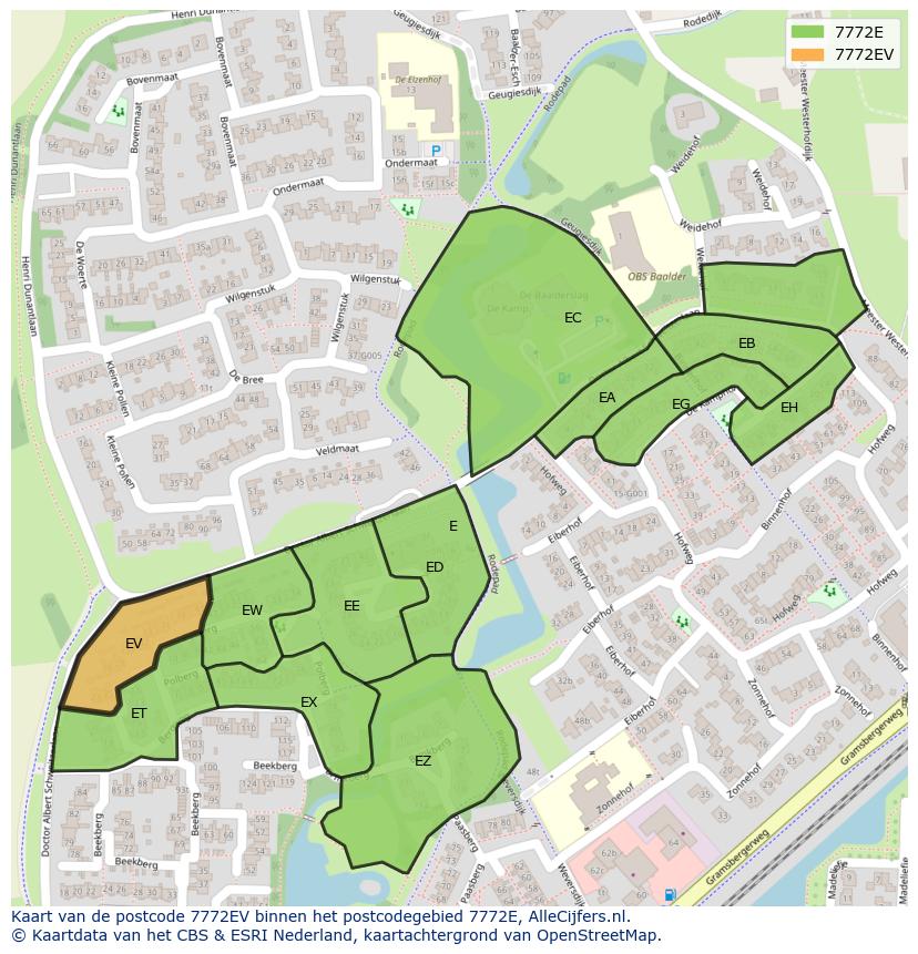 Afbeelding van het postcodegebied 7772 EV op de kaart.