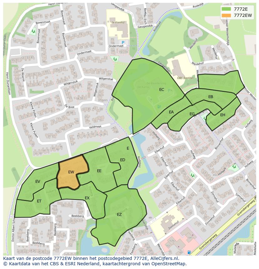 Afbeelding van het postcodegebied 7772 EW op de kaart.