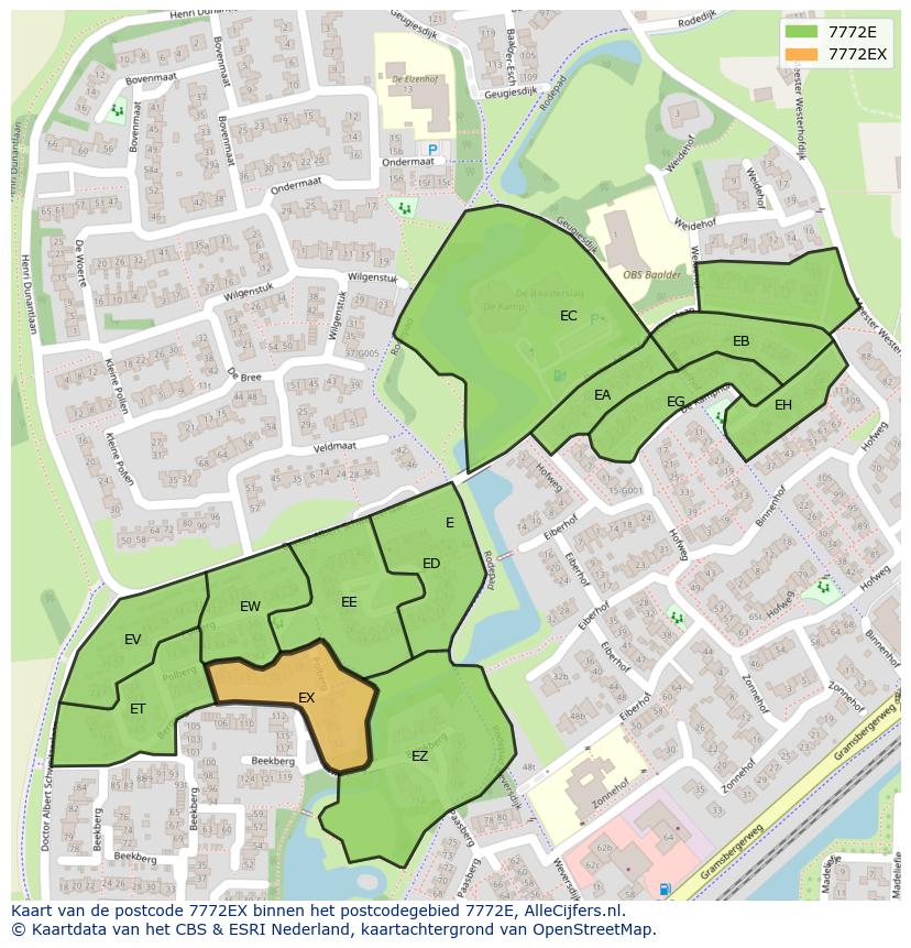 Afbeelding van het postcodegebied 7772 EX op de kaart.