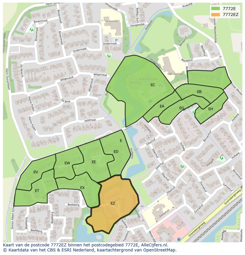 Afbeelding van het postcodegebied 7772 EZ op de kaart.