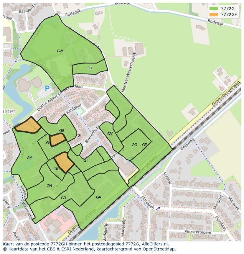 Afbeelding van het postcodegebied 7772 GH op de kaart.