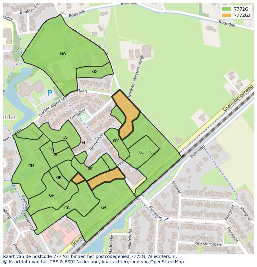 Afbeelding van het postcodegebied 7772 GJ op de kaart.