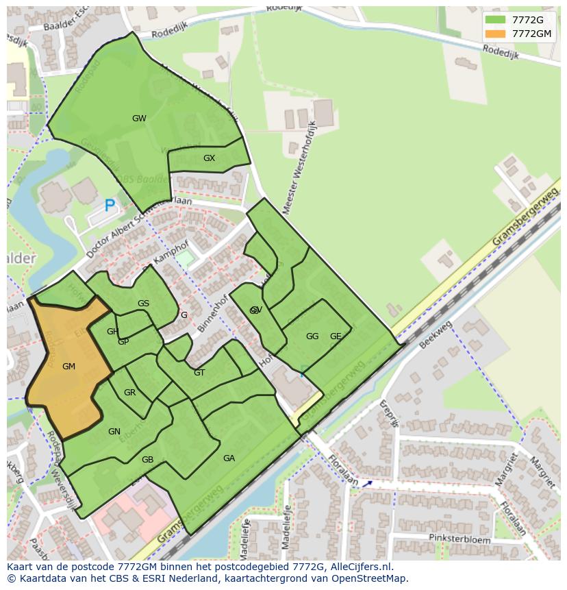 Afbeelding van het postcodegebied 7772 GM op de kaart.