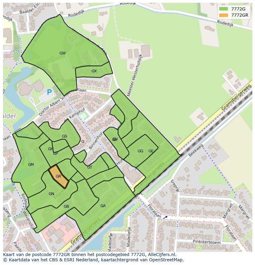 Afbeelding van het postcodegebied 7772 GR op de kaart.