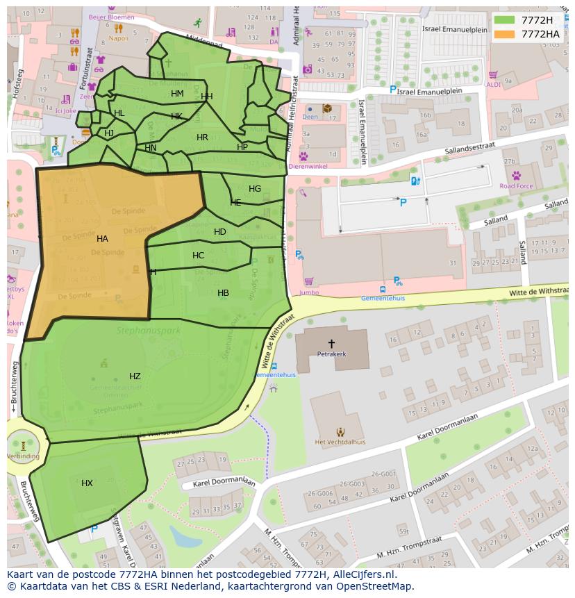 Afbeelding van het postcodegebied 7772 HA op de kaart.