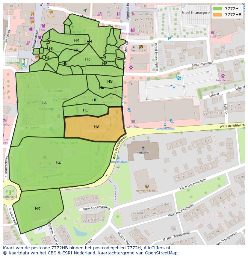 Afbeelding van het postcodegebied 7772 HB op de kaart.