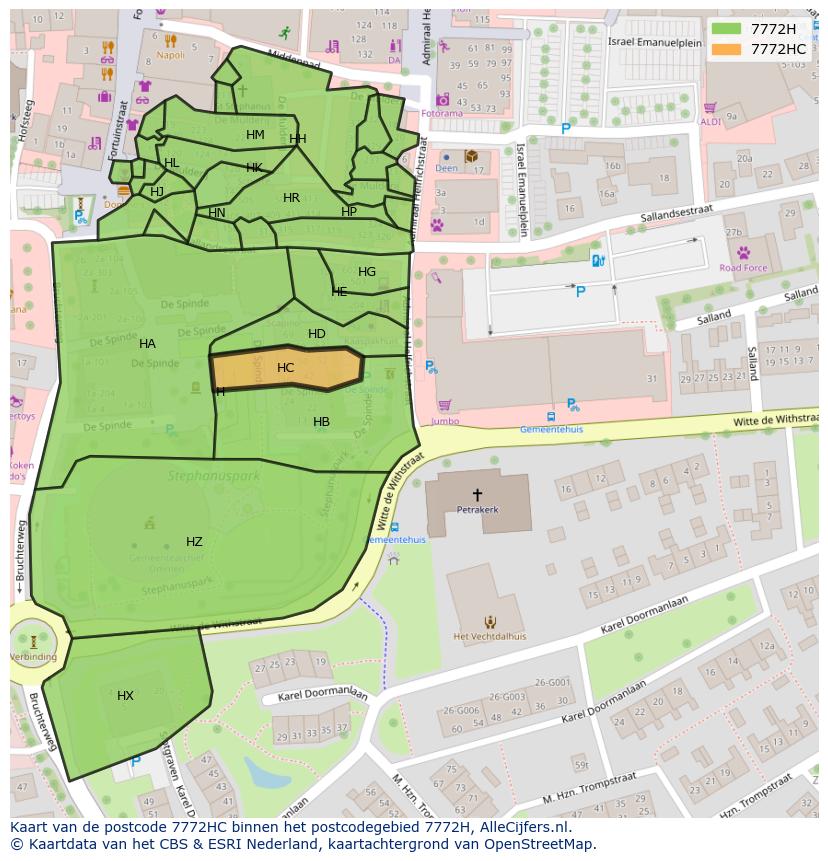 Afbeelding van het postcodegebied 7772 HC op de kaart.