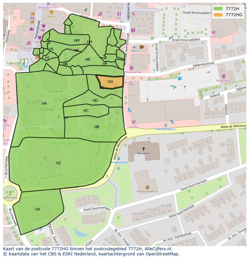 Afbeelding van het postcodegebied 7772 HG op de kaart.