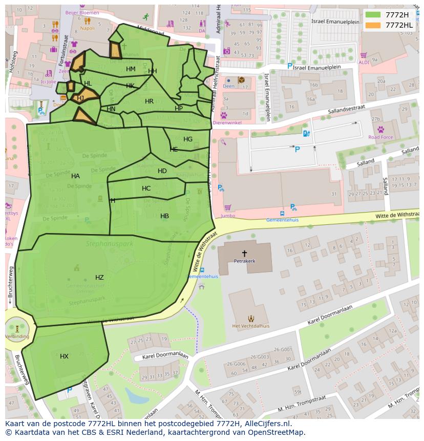 Afbeelding van het postcodegebied 7772 HL op de kaart.