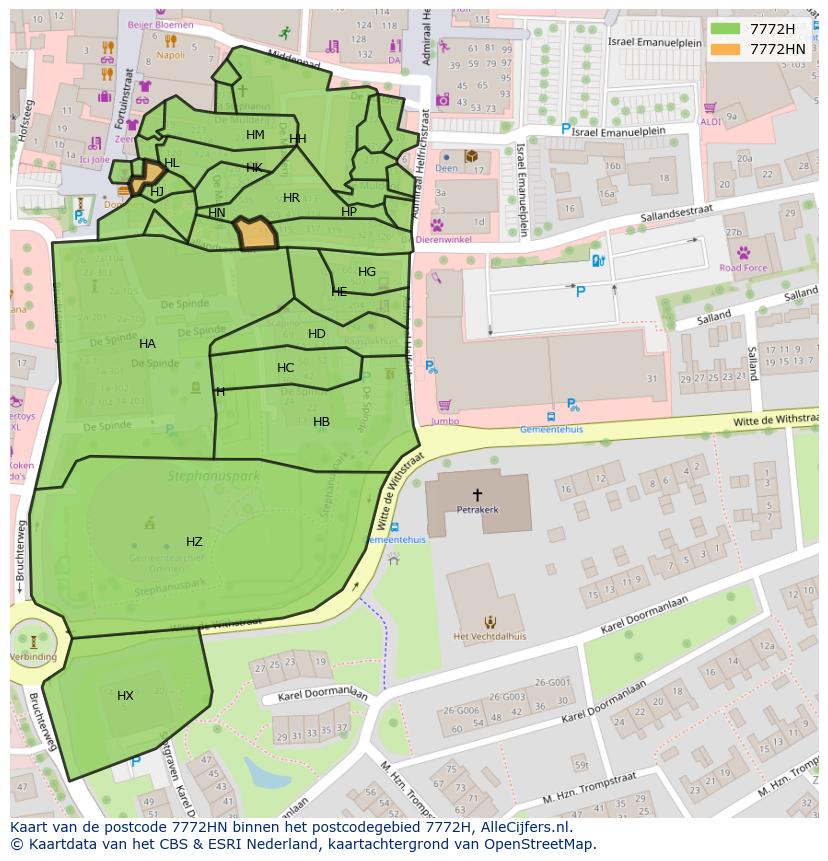 Afbeelding van het postcodegebied 7772 HN op de kaart.