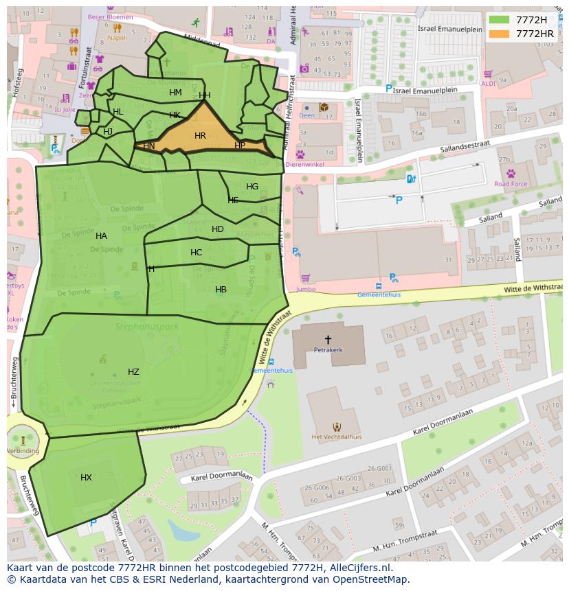 Afbeelding van het postcodegebied 7772 HR op de kaart.