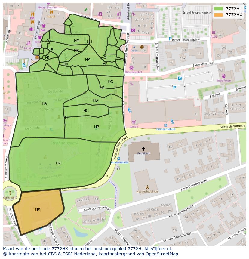 Afbeelding van het postcodegebied 7772 HX op de kaart.