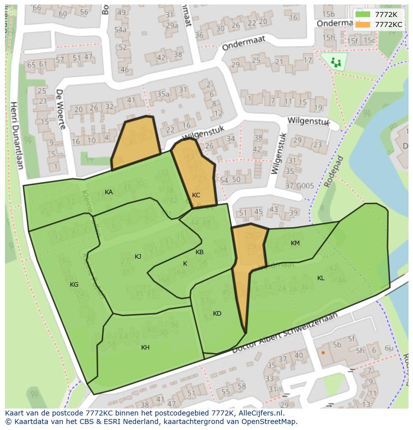Afbeelding van het postcodegebied 7772 KC op de kaart.