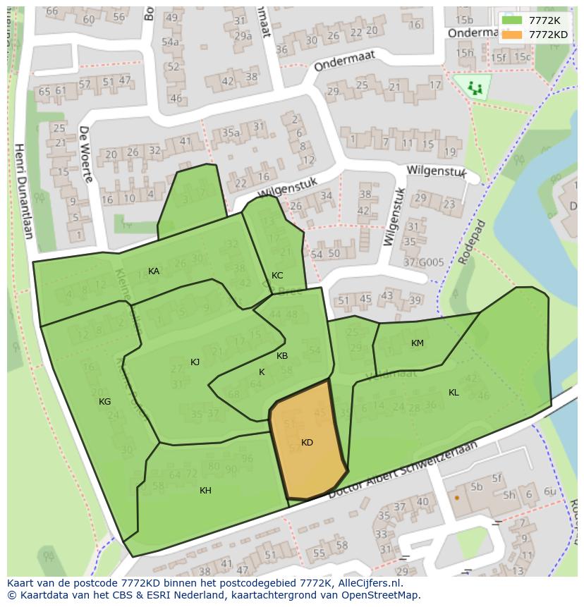 Afbeelding van het postcodegebied 7772 KD op de kaart.