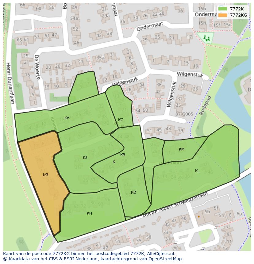 Afbeelding van het postcodegebied 7772 KG op de kaart.