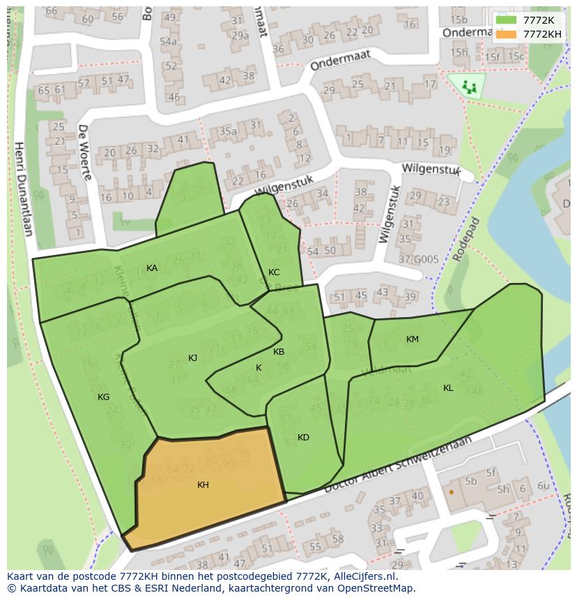 Afbeelding van het postcodegebied 7772 KH op de kaart.