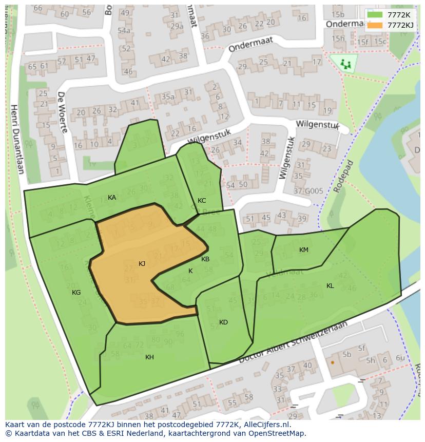 Afbeelding van het postcodegebied 7772 KJ op de kaart.