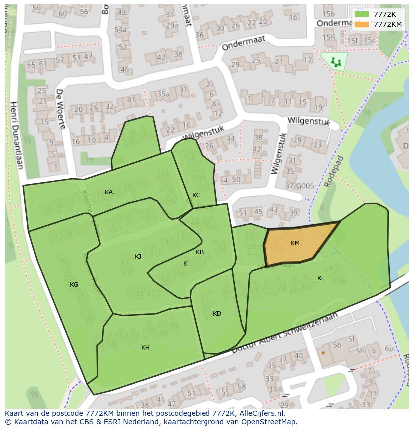 Afbeelding van het postcodegebied 7772 KM op de kaart.