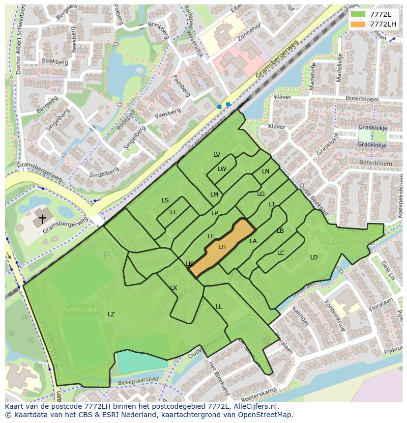 Afbeelding van het postcodegebied 7772 LH op de kaart.