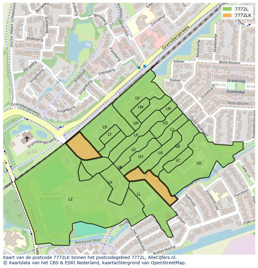 Afbeelding van het postcodegebied 7772 LK op de kaart.