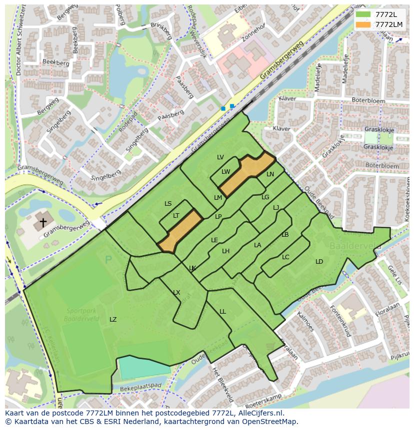 Afbeelding van het postcodegebied 7772 LM op de kaart.