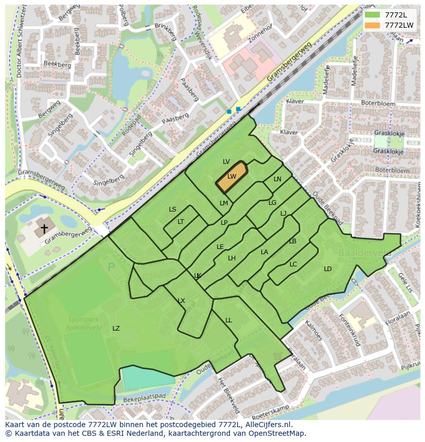 Afbeelding van het postcodegebied 7772 LW op de kaart.