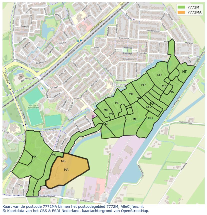 Afbeelding van het postcodegebied 7772 MA op de kaart.