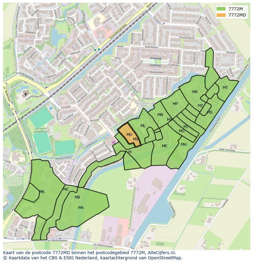 Afbeelding van het postcodegebied 7772 MD op de kaart.