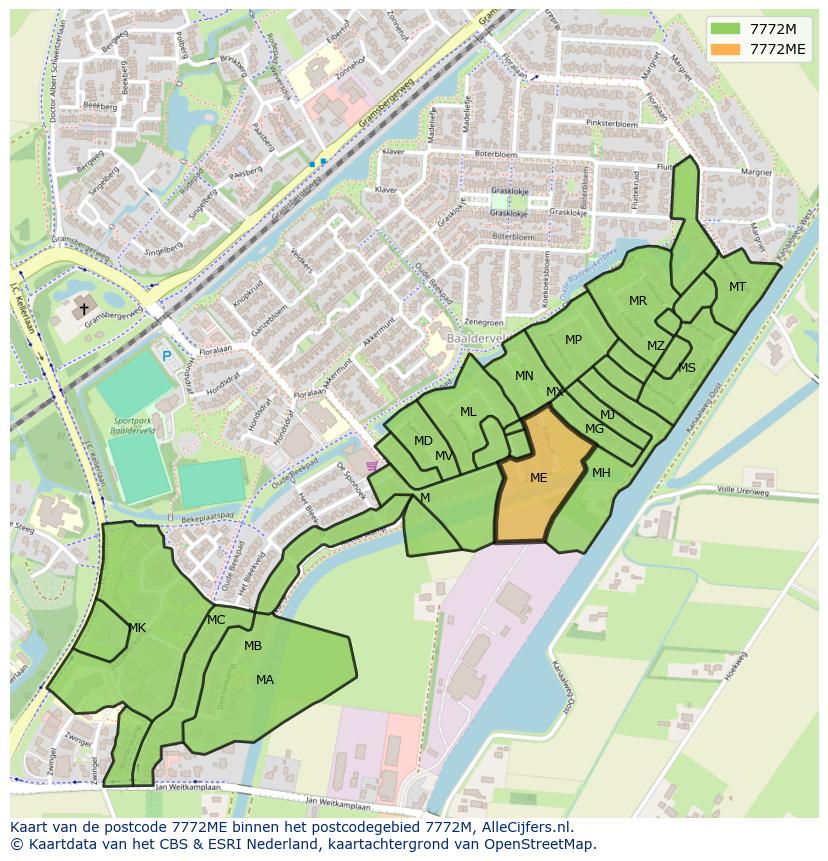 Afbeelding van het postcodegebied 7772 ME op de kaart.