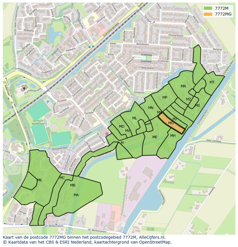 Afbeelding van het postcodegebied 7772 MG op de kaart.