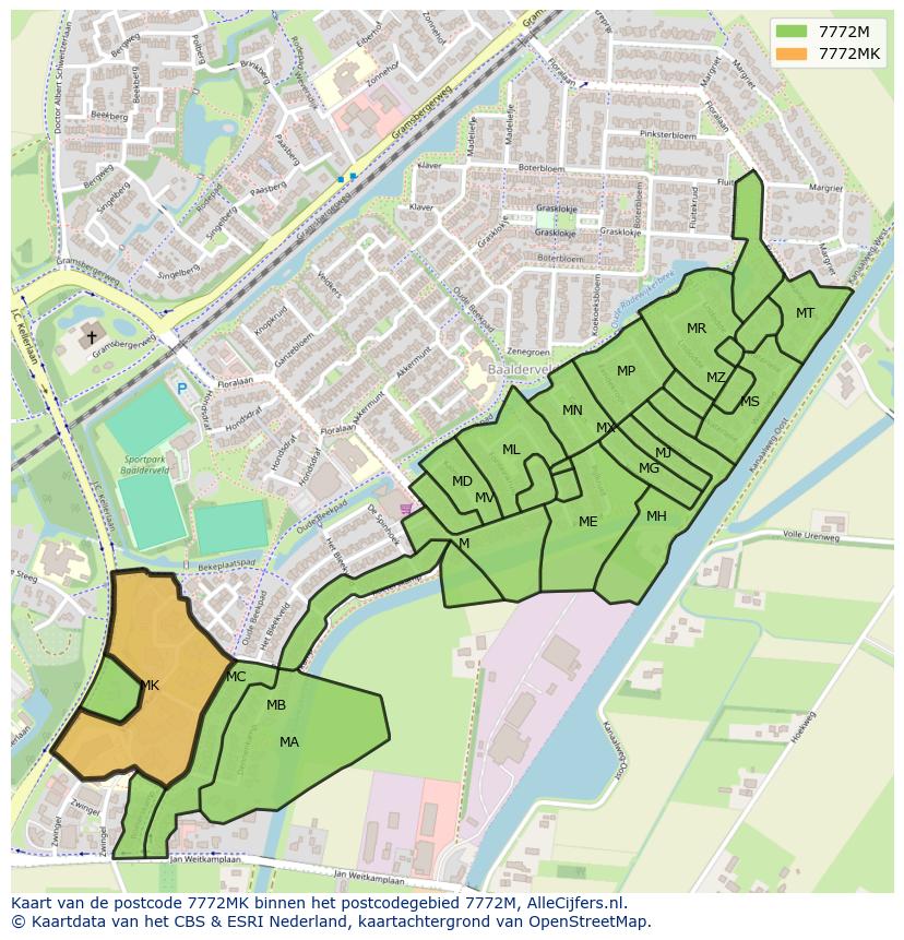 Afbeelding van het postcodegebied 7772 MK op de kaart.