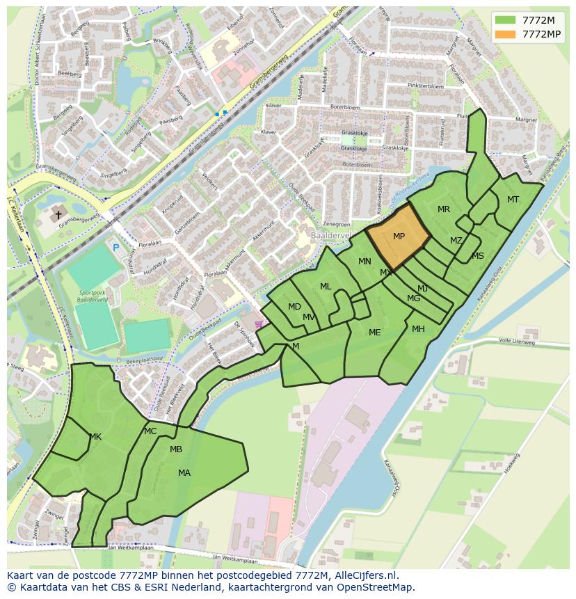 Afbeelding van het postcodegebied 7772 MP op de kaart.