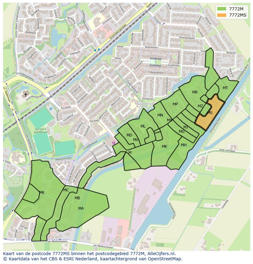 Afbeelding van het postcodegebied 7772 MS op de kaart.