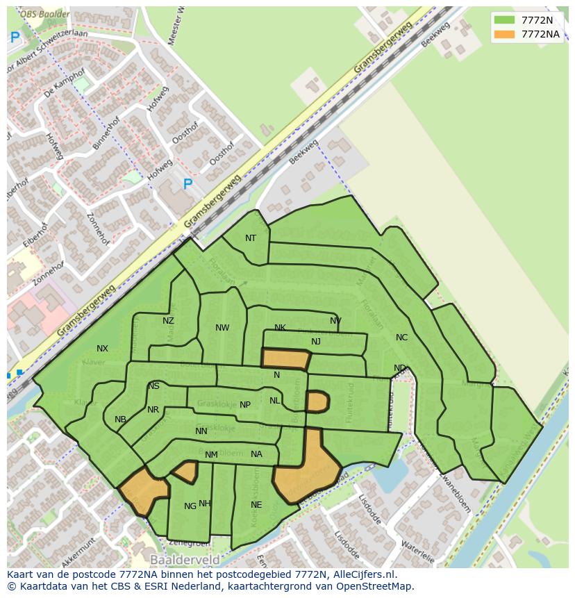 Afbeelding van het postcodegebied 7772 NA op de kaart.