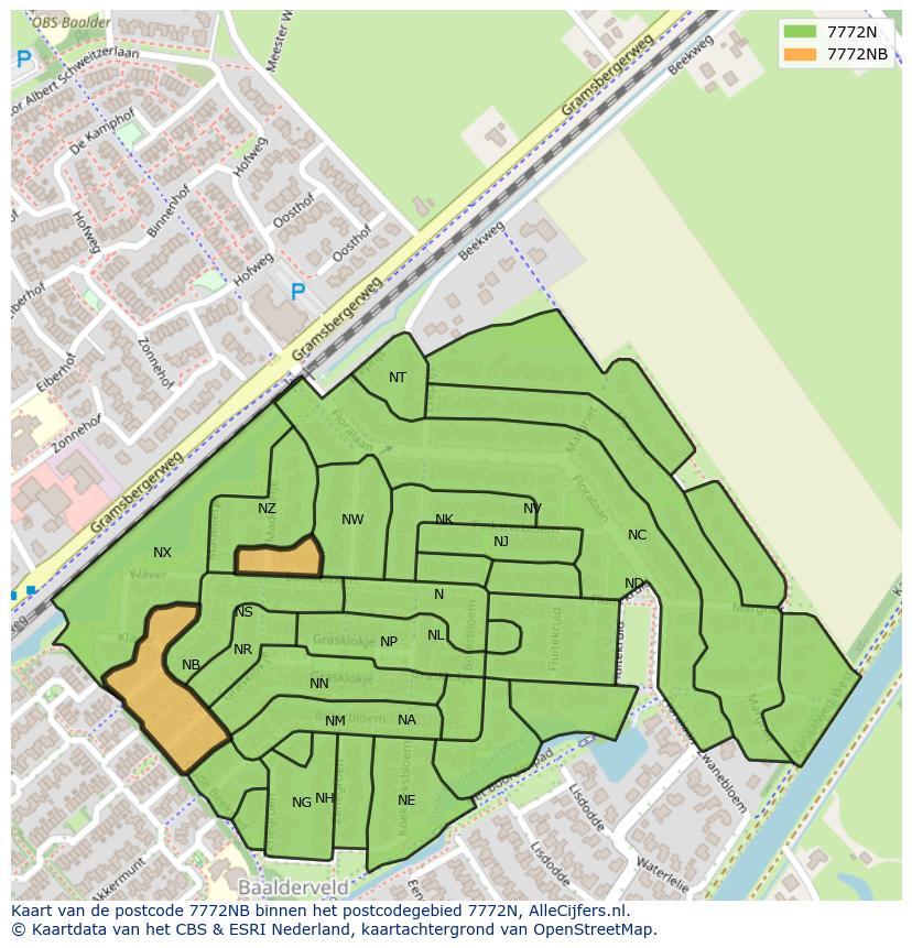 Afbeelding van het postcodegebied 7772 NB op de kaart.