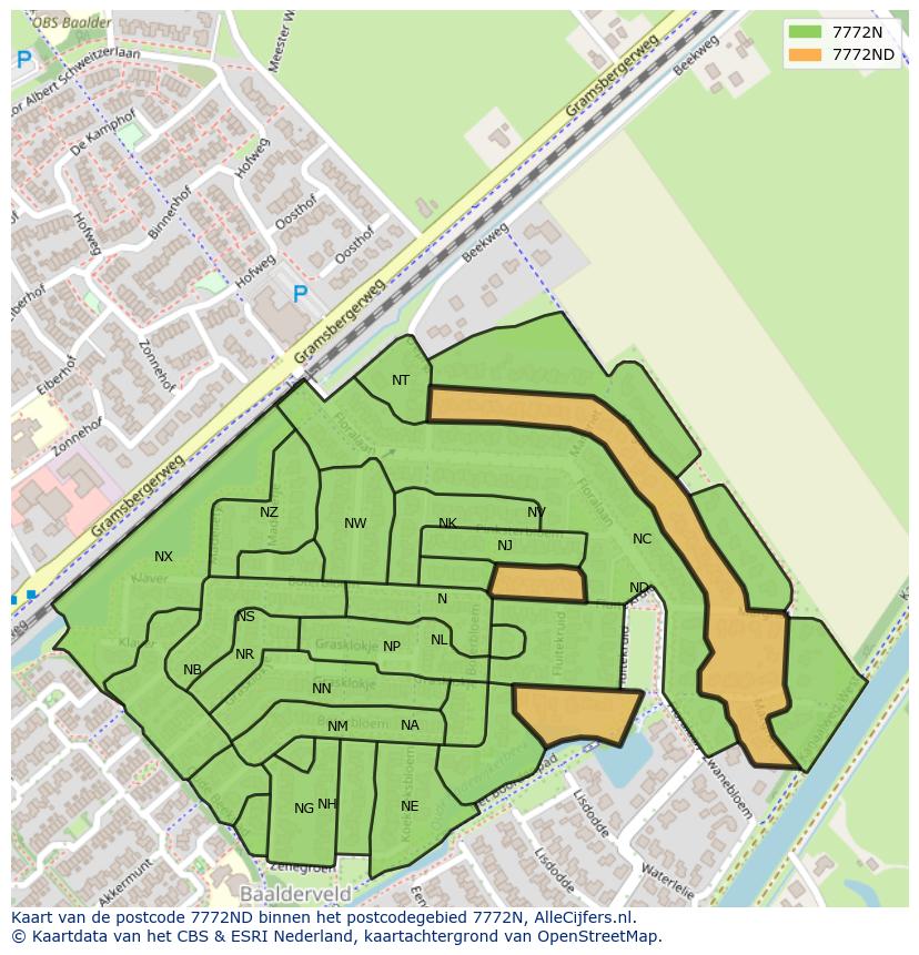 Afbeelding van het postcodegebied 7772 ND op de kaart.