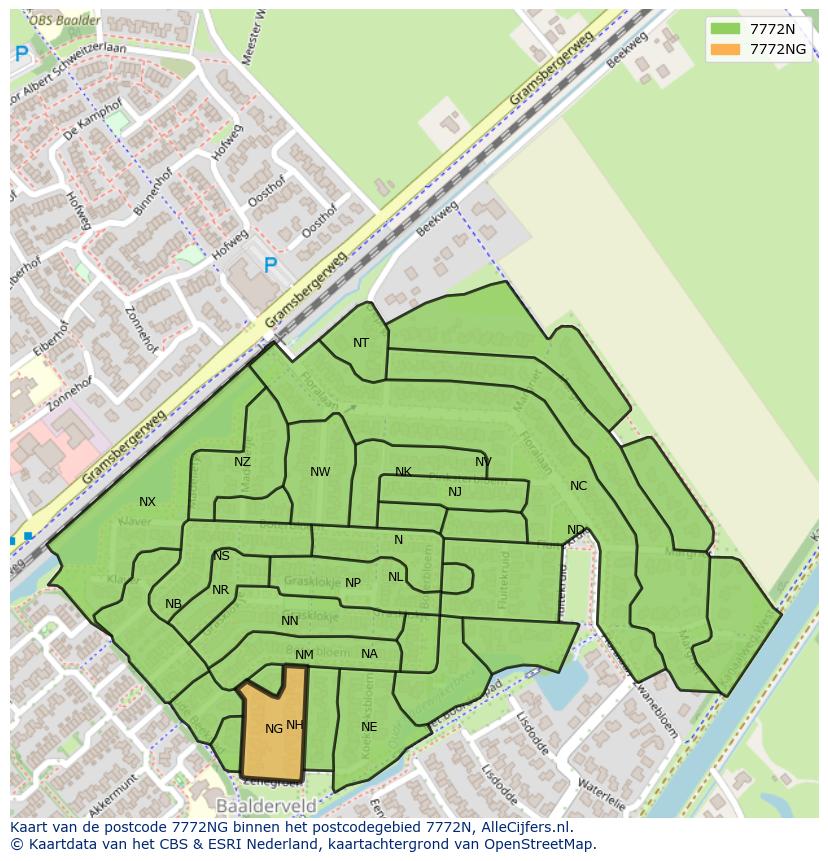 Afbeelding van het postcodegebied 7772 NG op de kaart.