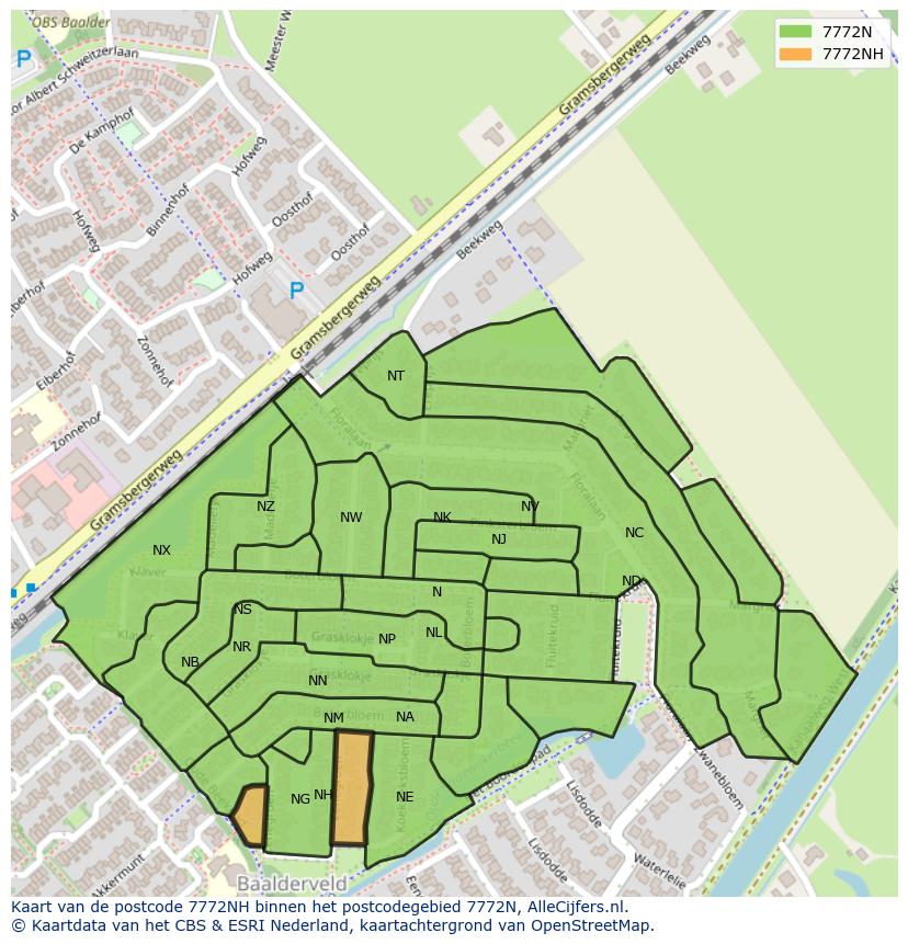 Afbeelding van het postcodegebied 7772 NH op de kaart.