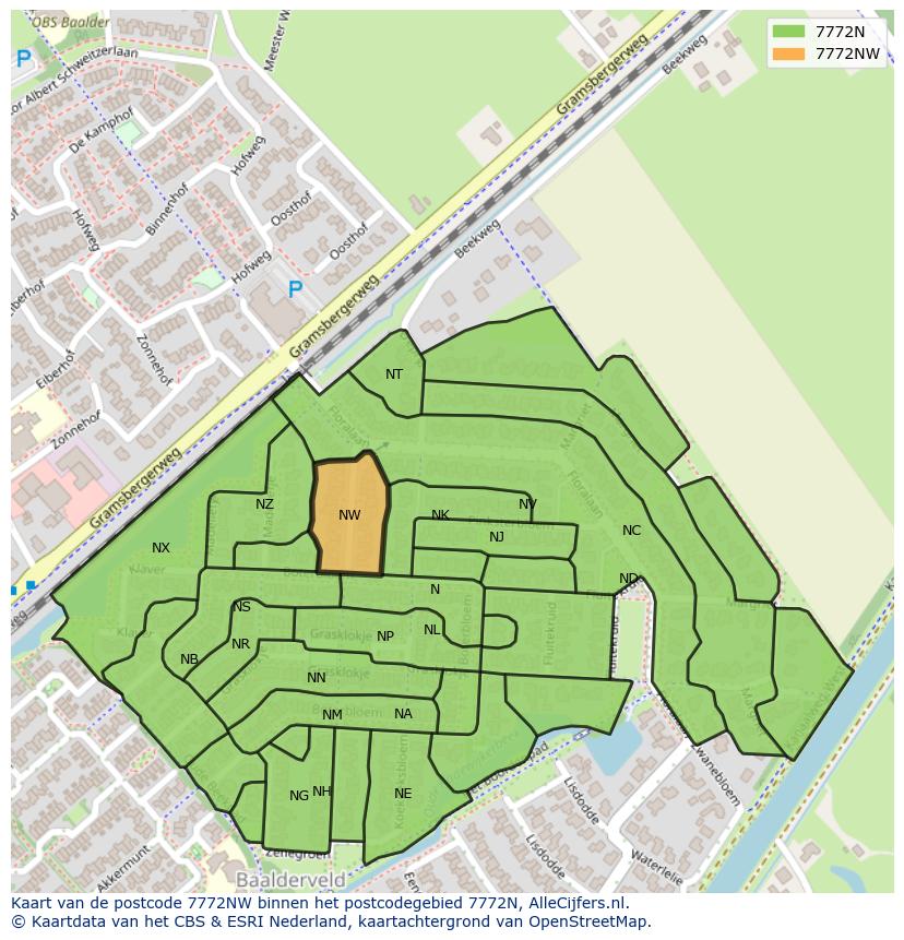 Afbeelding van het postcodegebied 7772 NW op de kaart.