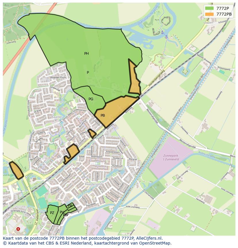 Afbeelding van het postcodegebied 7772 PB op de kaart.