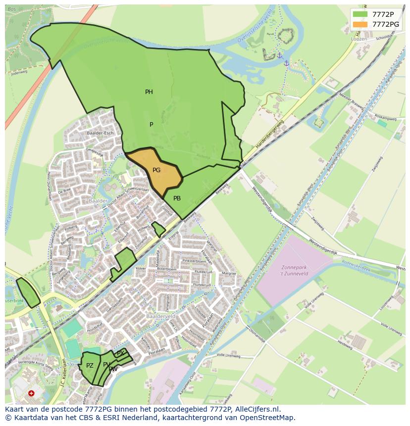 Afbeelding van het postcodegebied 7772 PG op de kaart.
