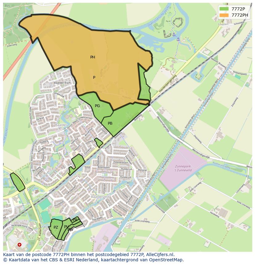 Afbeelding van het postcodegebied 7772 PH op de kaart.