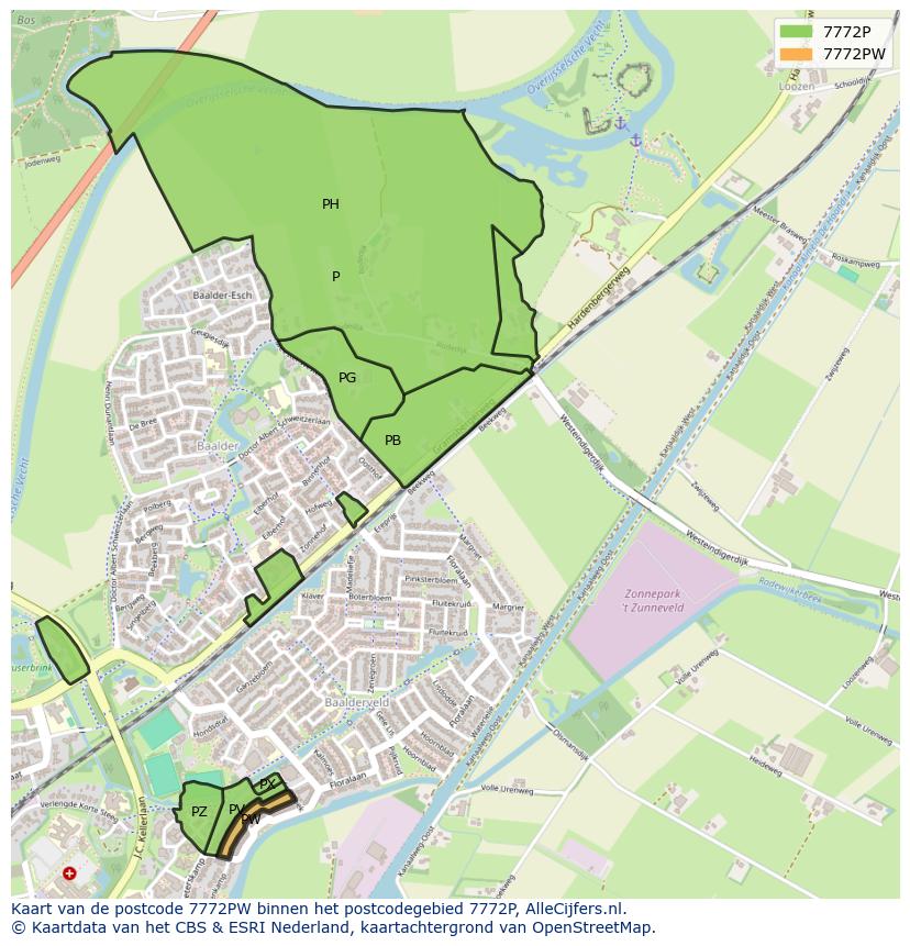 Afbeelding van het postcodegebied 7772 PW op de kaart.