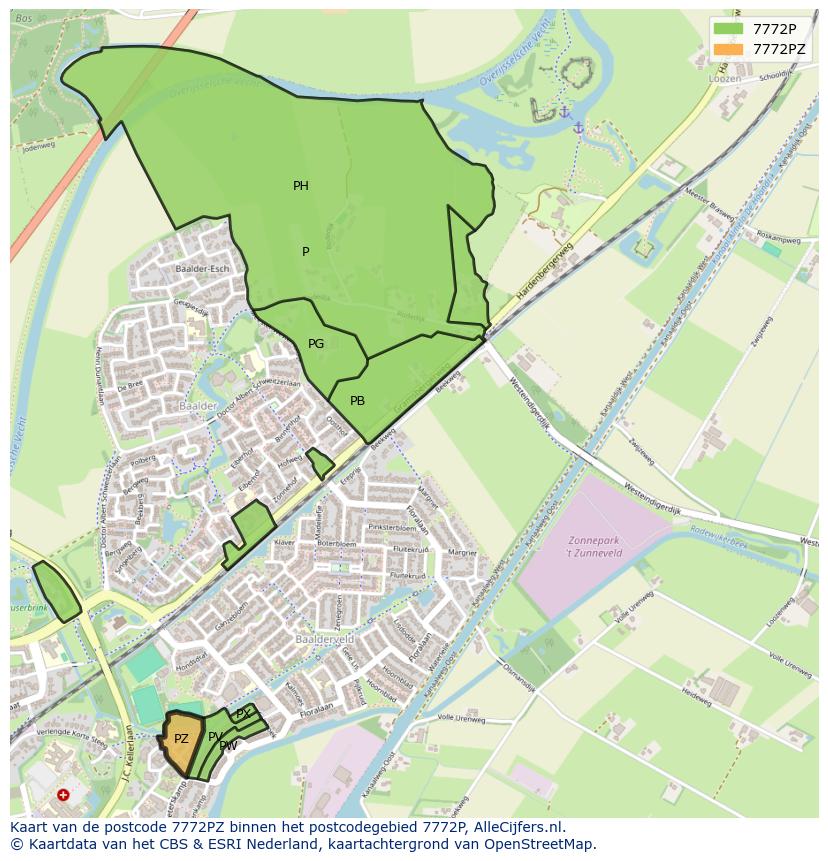 Afbeelding van het postcodegebied 7772 PZ op de kaart.