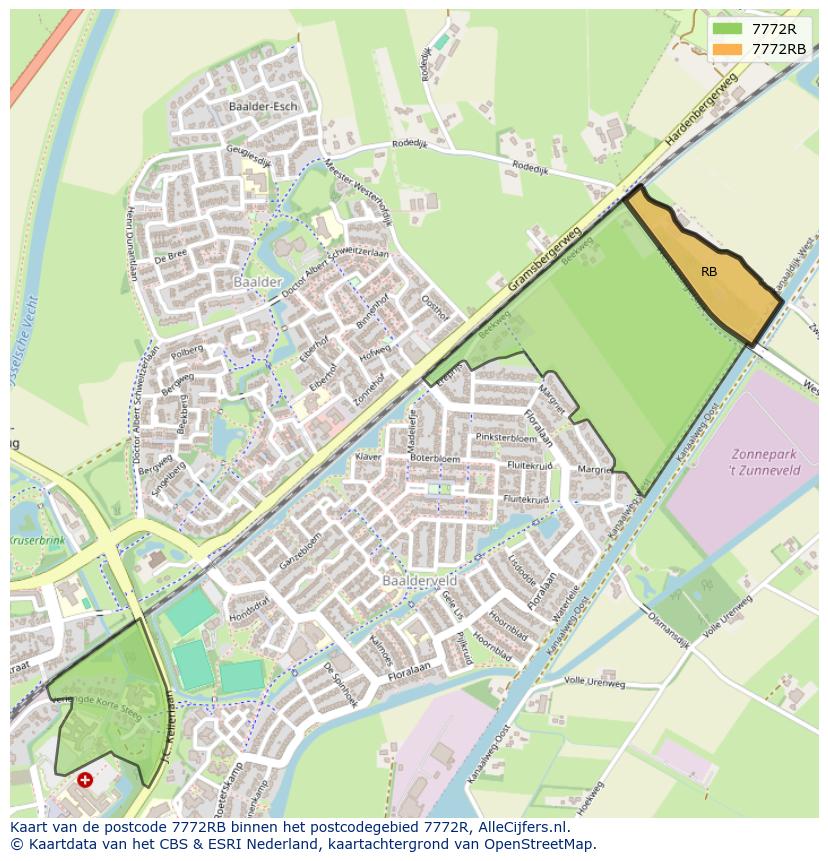 Afbeelding van het postcodegebied 7772 RB op de kaart.