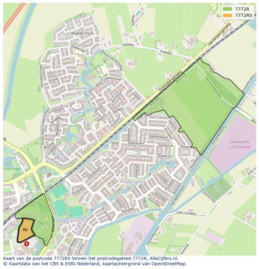 Afbeelding van het postcodegebied 7772 RV op de kaart.