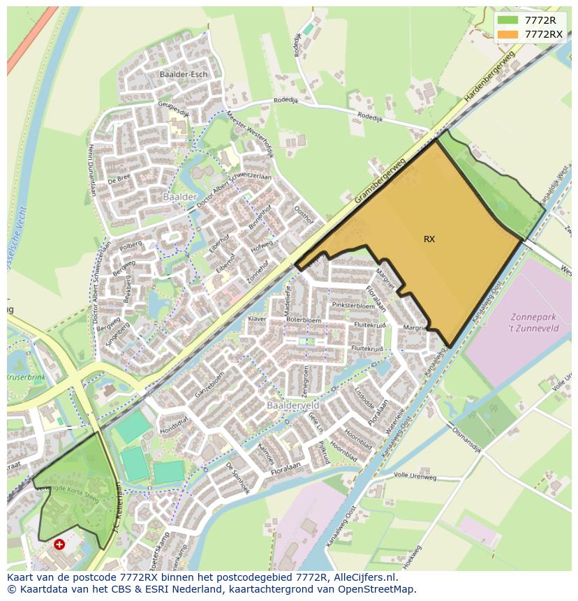 Afbeelding van het postcodegebied 7772 RX op de kaart.
