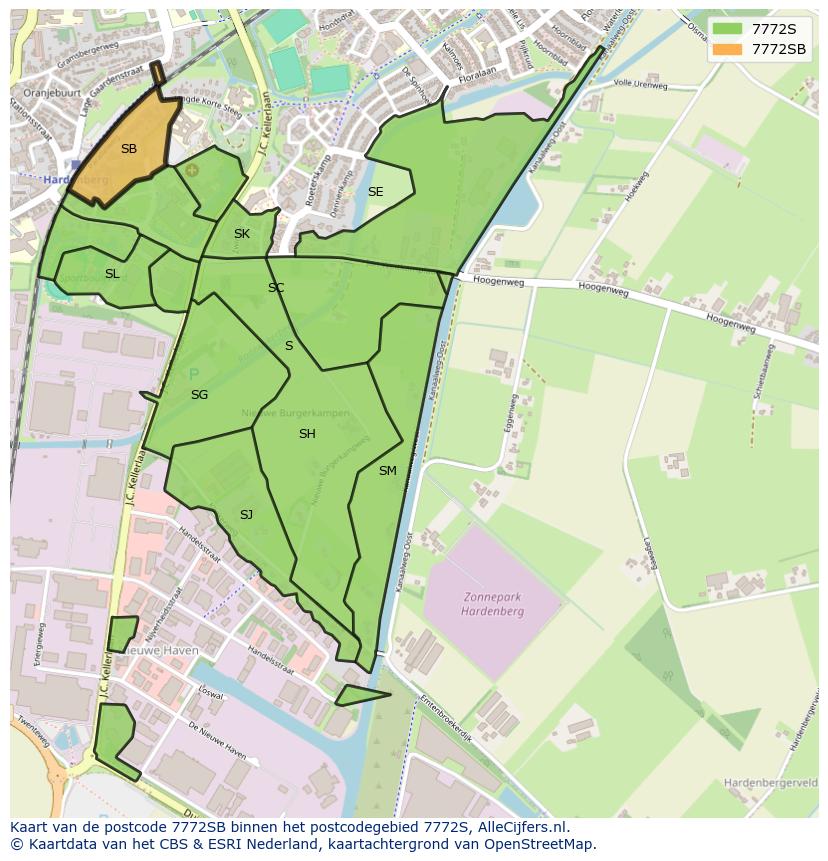 Afbeelding van het postcodegebied 7772 SB op de kaart.
